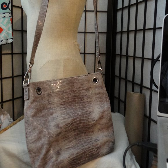 Michael Kors Handbags - Michael Kors Shiny Gray Reptile Crossbody Bag